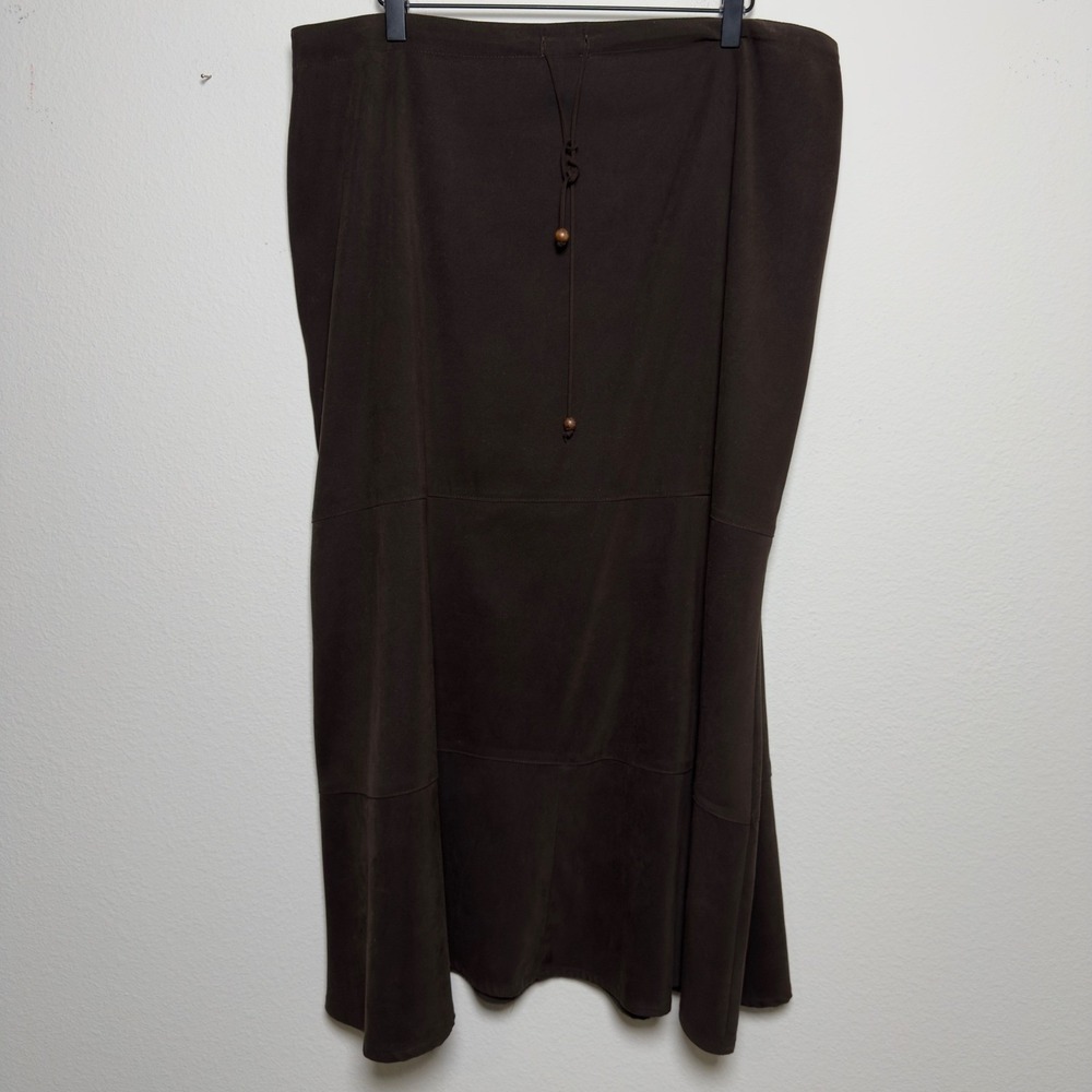 VTG 90s Dressbarn Women Faux Suede Maxi Skirt XL Chocolate Brown‎ Western Boho